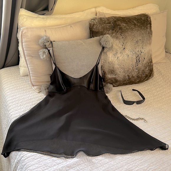 Victoria's Secret Other - Vtg 90’s Victoria secret black satin babydoll semi sheer nighty slip lingerie M